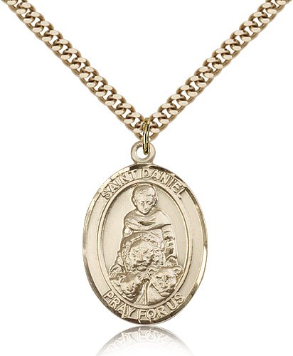 St. Daniel Medal, Gold Filled, Large - 24" 2.4mm Gold Plated Chain + Clasp