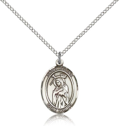 St. Regina Medal, Sterling Silver, Medium - 18" 1.2mm Sterling Silver Chain + Clasp