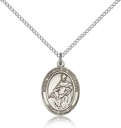 St. Thomas of Villanova Medal, Sterling Silver, Medium - 18" 1.2mm Sterling Silver Chain + Clasp