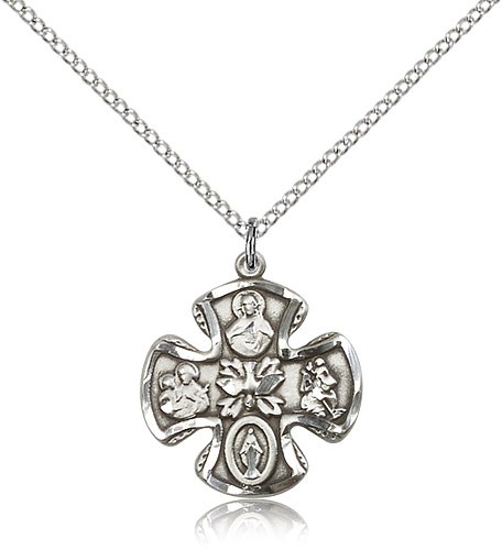 5 Way Cross Pendant, Sterling Silver - 18" 1.2mm Sterling Silver Chain + Clasp