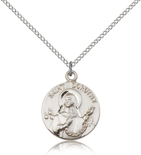 St. Dorothy Medal, Sterling Silver - 18" 1.2mm Sterling Silver Chain + Clasp