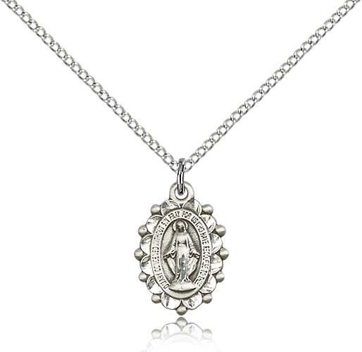 Miraculous Medal, Sterling Silver - 18" 1.2mm Sterling Silver Chain + Clasp