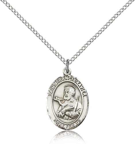 St. Francis Xavier Medal, Sterling Silver, Medium - 18" 1.2mm Sterling Silver Chain + Clasp