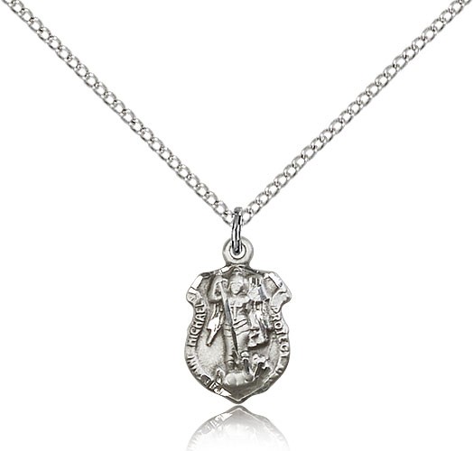 St. Michael the Archangel Medal, Sterling Silver - 18" 1.2mm Sterling Silver Chain + Clasp