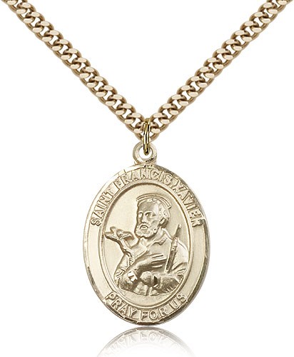 St. Francis Xavier Medal, Gold Filled, Large - 24" 2.4mm Gold Plated Chain + Clasp