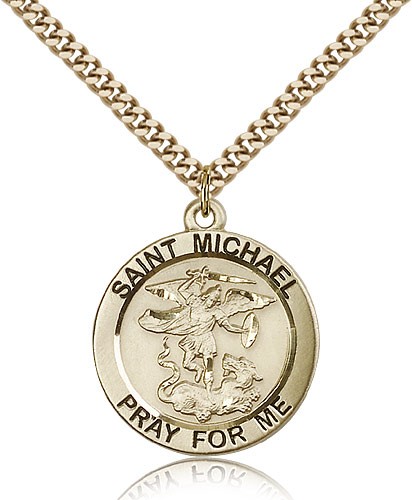 St. Michael the Archangel Medal, Gold Filled - 24" 2.4mm Gold Plated Endless Chain