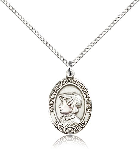 St. Elizabeth Ann Seton Medal, Sterling Silver, Medium - 18" 1.2mm Sterling Silver Chain + Clasp