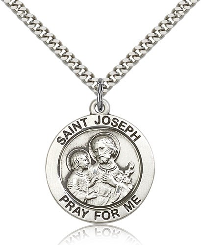 St. Joseph Medal, Sterling Silver - 24" 2.4mm Rhodium Plate Endless Chain