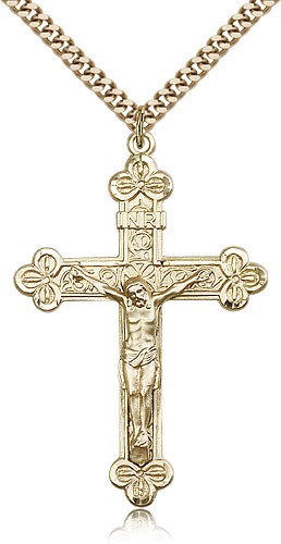 Crucifix Pendant, Gold Filled - 24" 2.4mm Gold Plated Endless Chain
