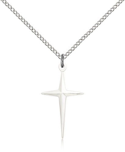 Cross Pendant, Sterling Silver - 18" 1.2mm Sterling Silver Chain + Clasp