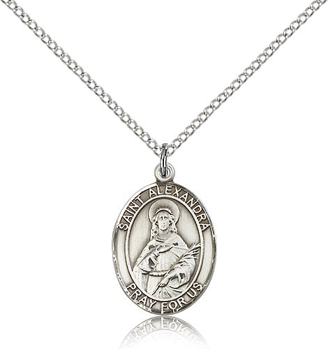 St. Alexandra Medal, Sterling Silver, Medium - 18" 1.2mm Sterling Silver Chain + Clasp