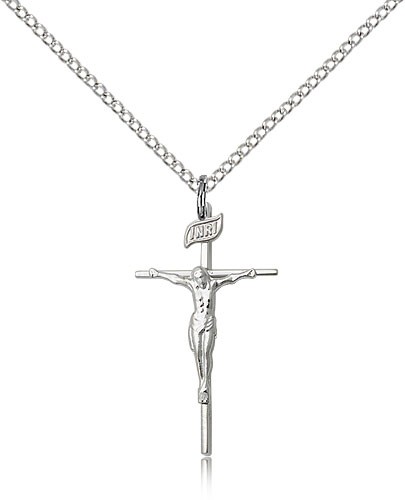 Crucifix Pendant, Sterling Silver - 18" 1.2mm Sterling Silver Chain + Clasp