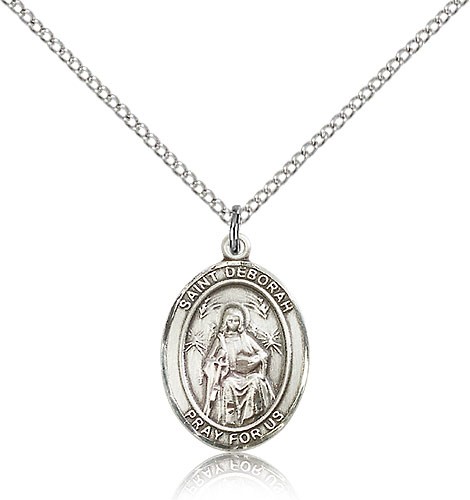 St. Deborah Medal, Sterling Silver, Medium - 18" 1.2mm Sterling Silver Chain + Clasp