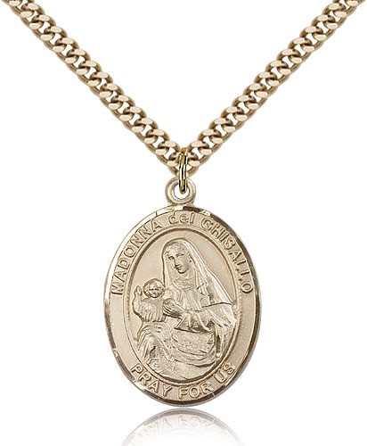 St. Madonna Del Ghisallo Medal, Gold Filled, Large - 24" 2.4mm Gold Plated Chain + Clasp