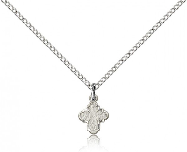 4 Way Cross Pendant, Sterling Silver - 18" 1.2mm Sterling Silver Chain + Clasp