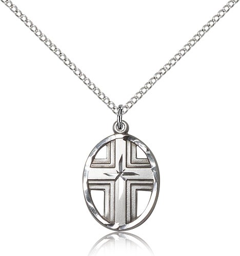Cross Pendant, Sterling Silver - 18" 1.2mm Sterling Silver Chain + Clasp