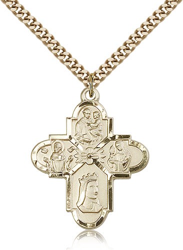 Franciscan 4 Way Cross Pendant, Gold Filled - 24" 2.4mm Gold Plated Endless Chain