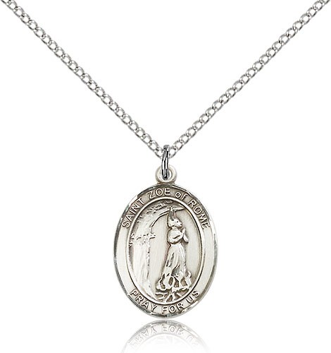 St. Zoe of Rome Medal, Sterling Silver, Medium - 18" 1.2mm Sterling Silver Chain + Clasp