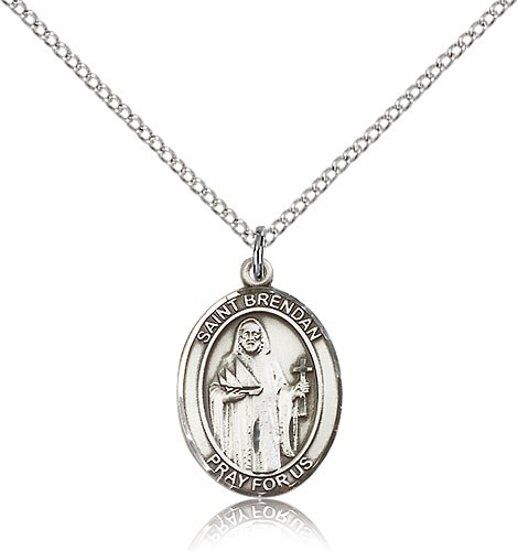 St. Brendan the Navigator Medal, Sterling Silver, Medium - 18" 1.2mm Sterling Silver Chain + Clasp