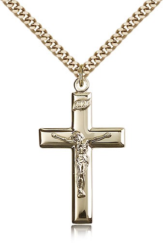 Crucifix Pendant, Gold Filled - 24" 2.4mm Gold Plated Endless Chain