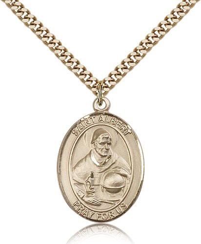 St. Albert the Great Medal, Gold Filled, Large - 24" 2.4mm Gold Plated Chain + Clasp
