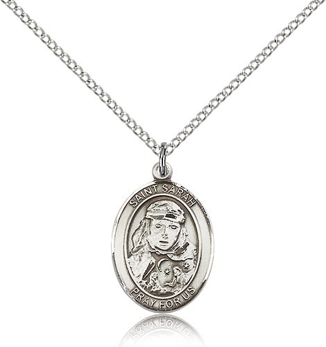 St. Sarah Medal, Sterling Silver, Medium - 18" 1.2mm Sterling Silver Chain + Clasp