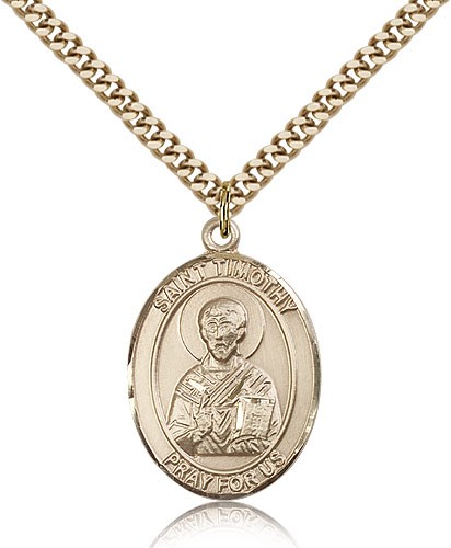 St. Timothy Medal, Gold Filled, Large - 24" 2.4mm Gold Plated Chain + Clasp