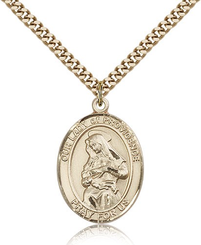 Our Lady of Providence Medal, Gold Filled, Large - 24" 2.4mm Gold Plated Chain + Clasp