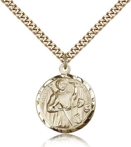 Genesius Medal, Gold Filled - 24" 2.4mm Gold Plated Endless Chain