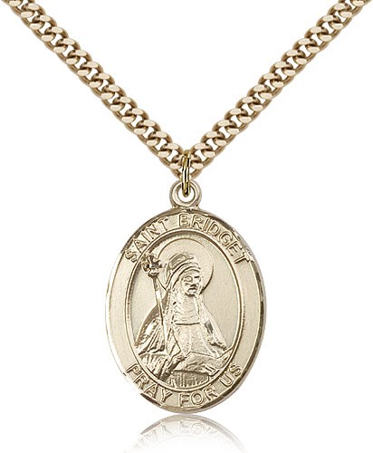 St. Bridget of Sweden Medal, Gold Filled, Large - 24" 2.4mm Gold Plated Chain + Clasp