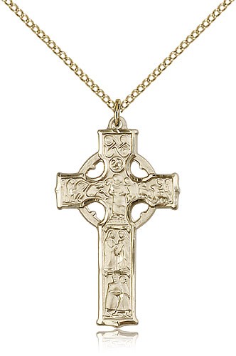 Celtic Cross Pendant, Gold Filled - 18" 1.2mm 14kt Gold Filled Chain + Clasp