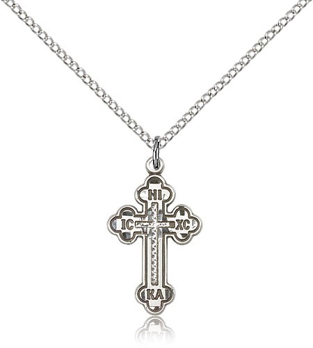 Russian Cross Pendant, Sterling Silver - 18" 1.2mm Sterling Silver Chain + Clasp