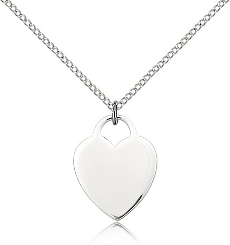 Heart Medal, Sterling Silver - 18" 1.2mm Sterling Silver Chain + Clasp