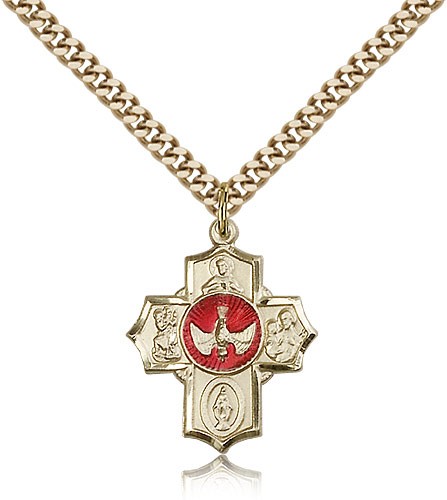 5 Way Cross Pendant, Gold Filled - 24" 2.4mm Gold Plated Endless Chain