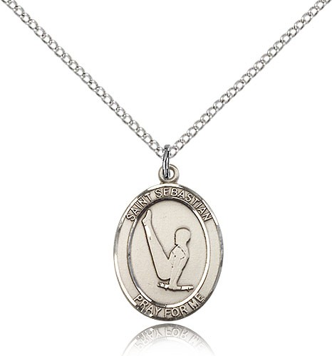 St. Sebastian Gymnastics Medal, Sterling Silver, Medium - 18" 1.2mm Sterling Silver Chain + Clasp