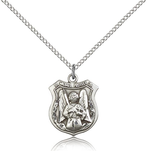St. Michael the Archangel Medal, Sterling Silver - 18" 1.2mm Sterling Silver Chain + Clasp