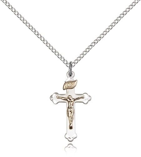 Crucifix Pendant, Two-Tone - 18" 1.2mm Sterling Silver Chain + Clasp