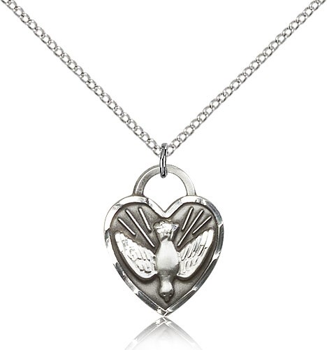 Confirmation Heart Medal, Sterling Silver - 18" 1.2mm Sterling Silver Chain + Clasp