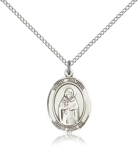 St. Samuel Medal, Sterling Silver, Medium - 18" 1.2mm Sterling Silver Chain + Clasp