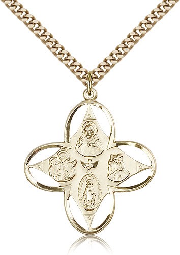 4 Way Cross Pendant, Gold Filled - 24" 2.4mm Gold Plated Endless Chain