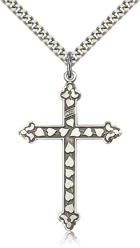 Cross Pendant, Sterling Silver - 24" 2.4mm Rhodium Plate Endless Chain