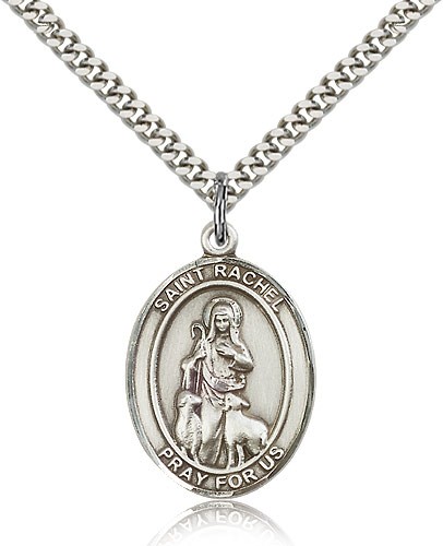 St. Rachel Medal, Sterling Silver, Large - 24" 2.4mm Rhodium Plate Chain + Clasp