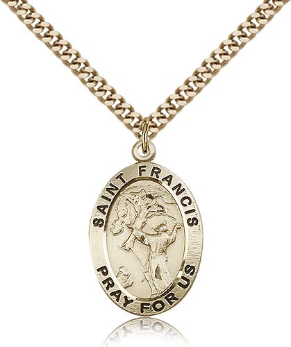 St. Francis of Assisi Medal, Gold Filled - 24" 2.4mm Gold Plated Endless Chain