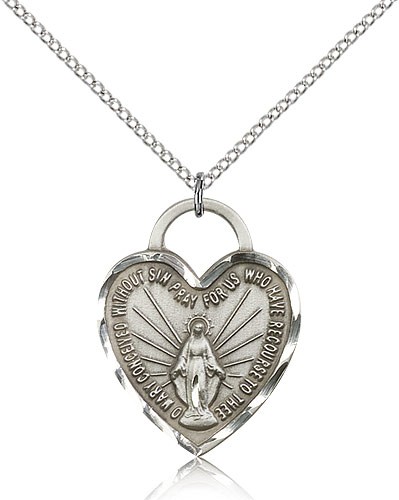Miraculous Heart Medal, Sterling Silver - 18" 1.2mm Sterling Silver Chain + Clasp