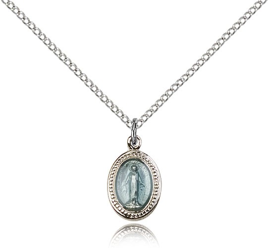 Miraculous Medal, Sterling Silver - 18" 1.2mm Sterling Silver Chain + Clasp