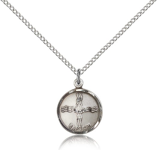 Baptism Medal, Sterling Silver - 18" 1.2mm Sterling Silver Chain + Clasp