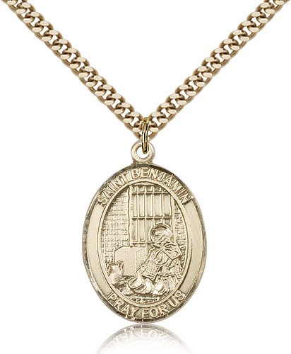 St. Benjamin Medal, Gold Filled, Large - 24" 2.4mm Gold Plated Chain + Clasp