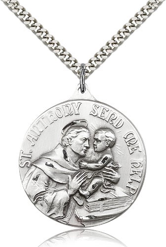 St. Anthony Medal, Sterling Silver - 24" 2.4mm Rhodium Plate Endless Chain