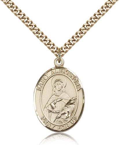 St. Alexandra Medal, Gold Filled, Large - 24" 2.4mm Gold Plated Chain + Clasp