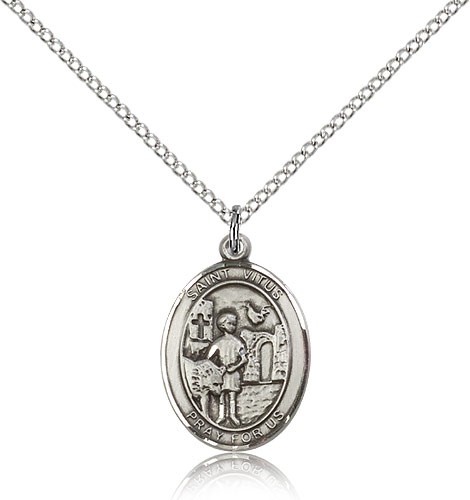 St. Vitus Medal, Sterling Silver, Medium - 18" 1.2mm Sterling Silver Chain + Clasp